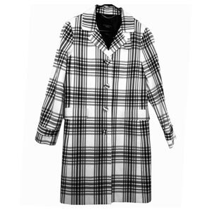 Talbots Black & White Plaid Cotton Mid-Length Jacket Coat Size 6P
